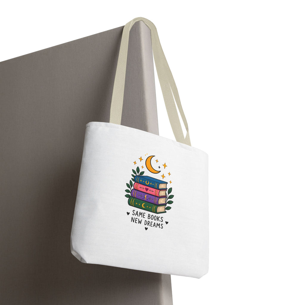 Bookish Moon Tote Bag — "Same Books New Dreams" Literary Canvas Tote