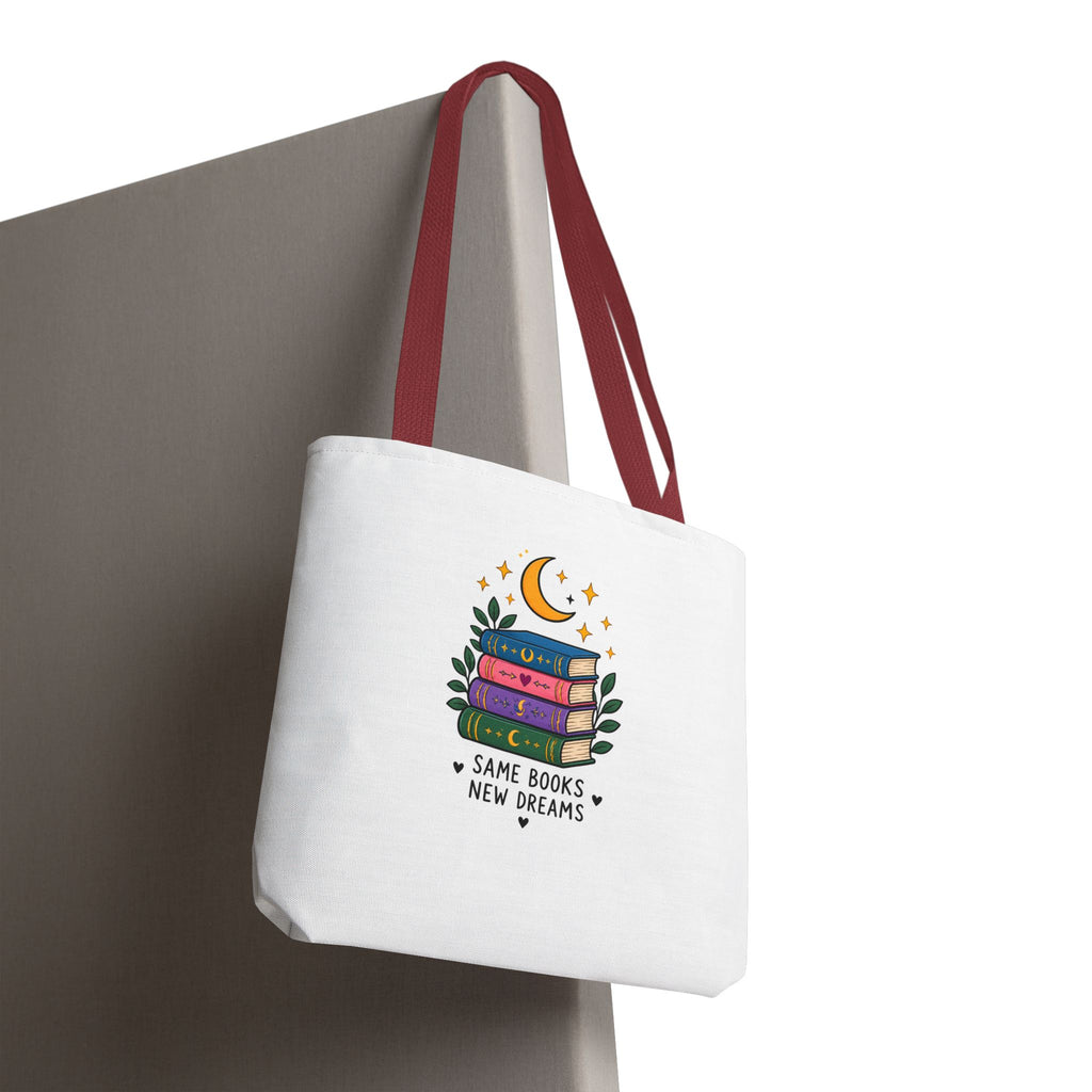 Bookish Moon Tote Bag — "Same Books New Dreams" Literary Canvas Tote