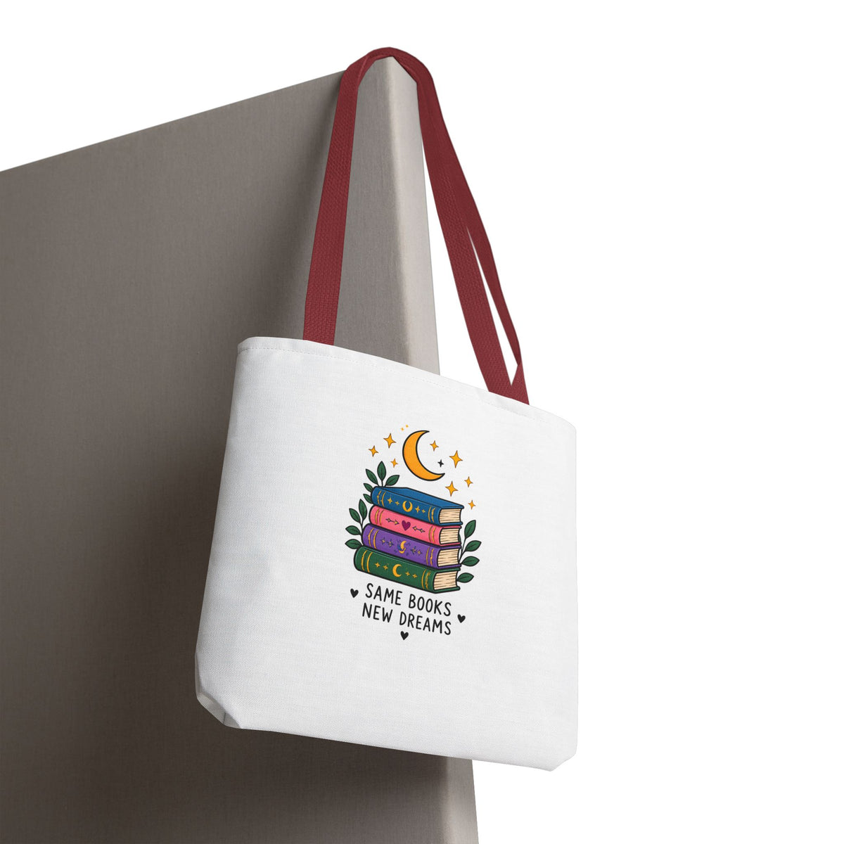 Bookish Moon Tote Bag — "Same Books New Dreams" Literary Canvas Tote