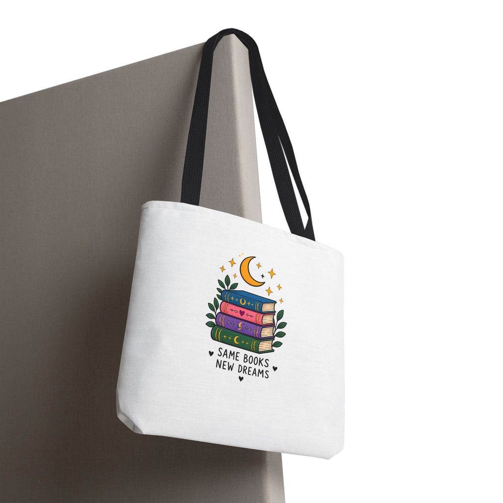 Bookish Moon Tote Bag — "Same Books New Dreams" Literary Canvas Tote