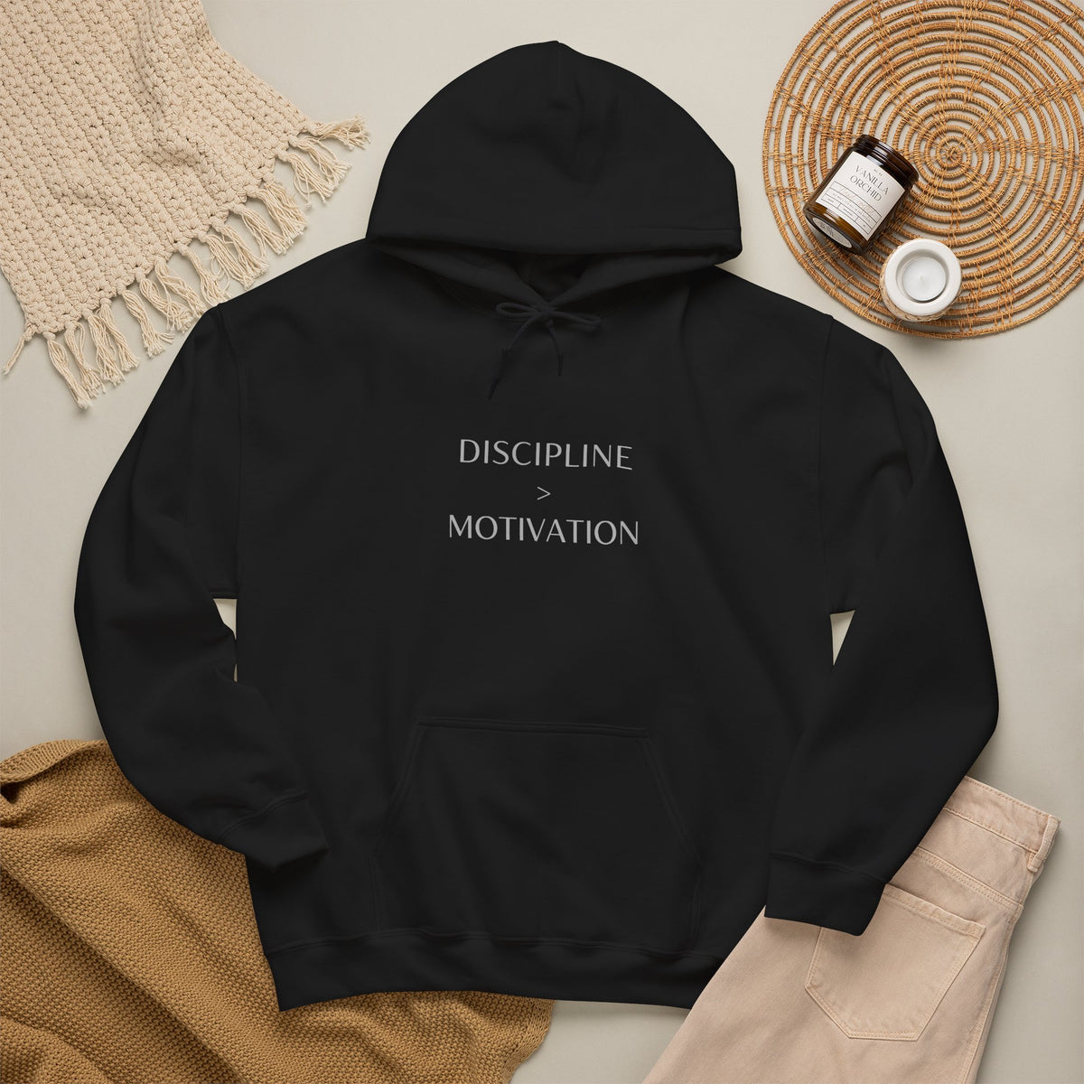 Discipline > Motivation Hoodie with front and back print | Multiple Colors
