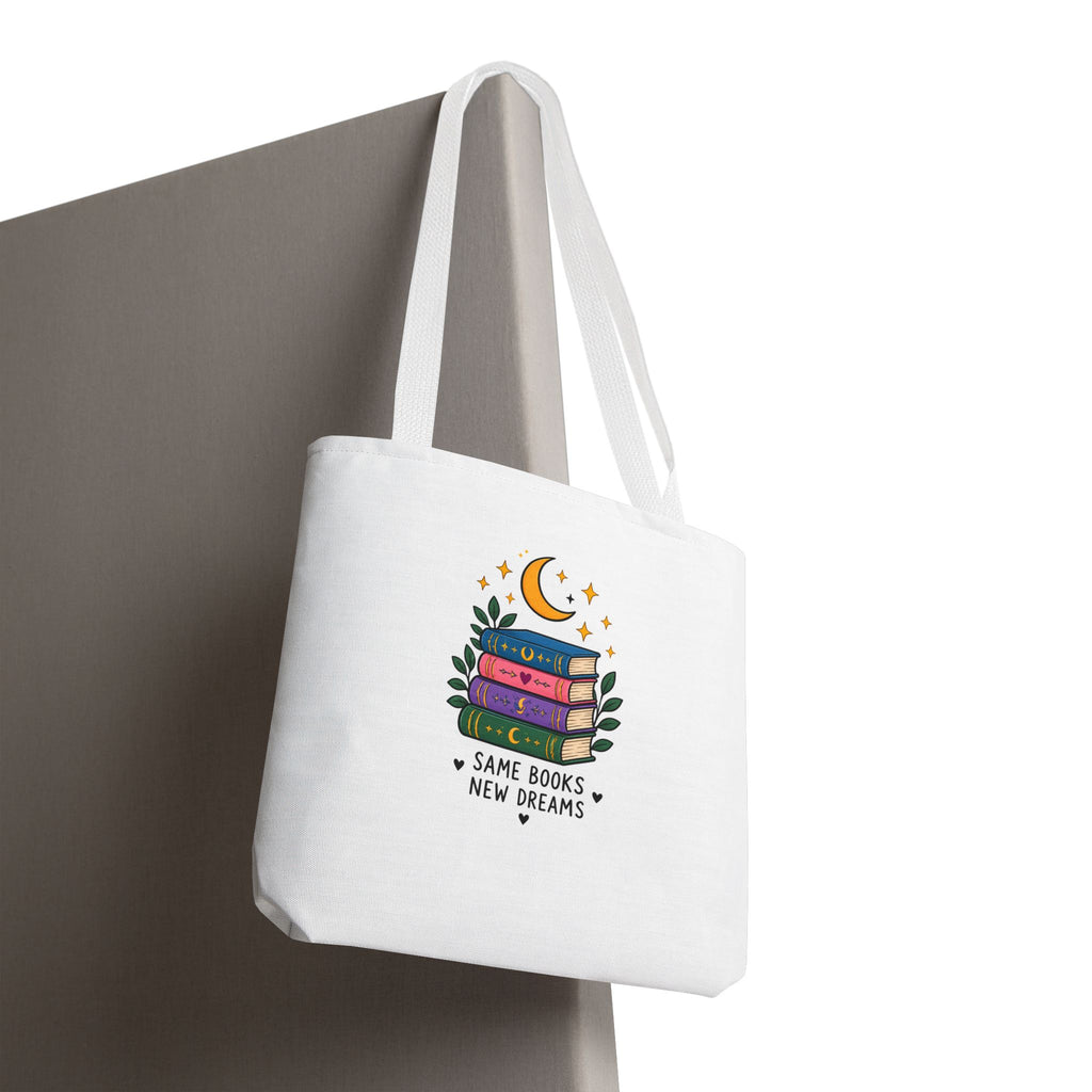 Bookish Moon Tote Bag — "Same Books New Dreams" Literary Canvas Tote