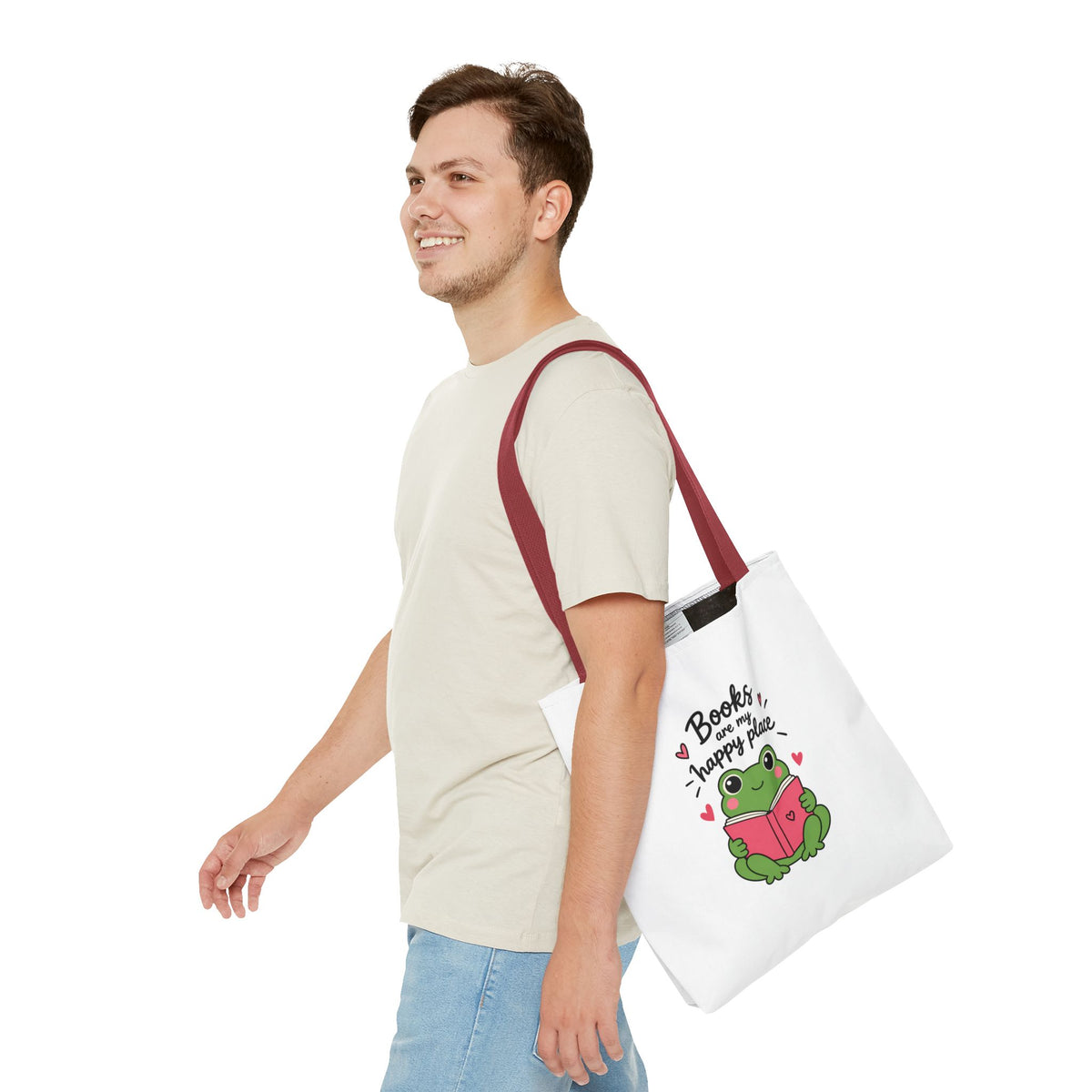 Reading Frog Tote Bag — Cute Reading Lover Canvas Bag