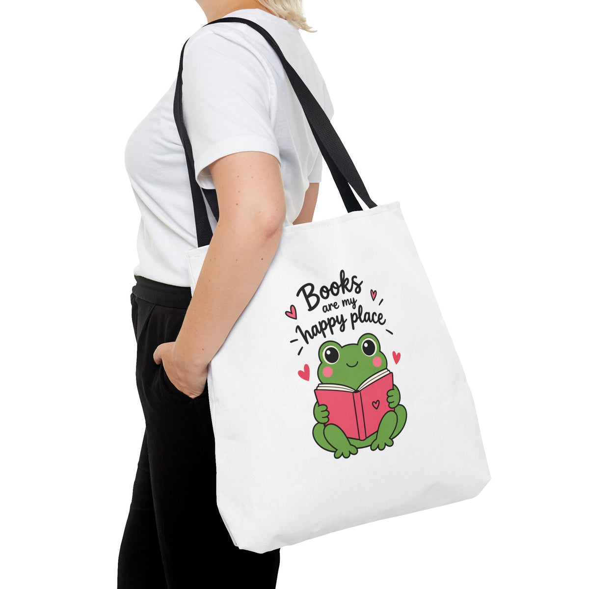 Reading Frog Tote Bag — Cute Reading Lover Canvas Bag
