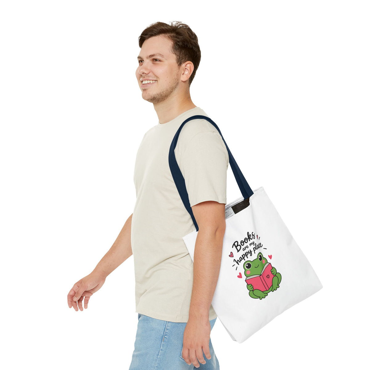 Reading Frog Tote Bag — Cute Reading Lover Canvas Bag