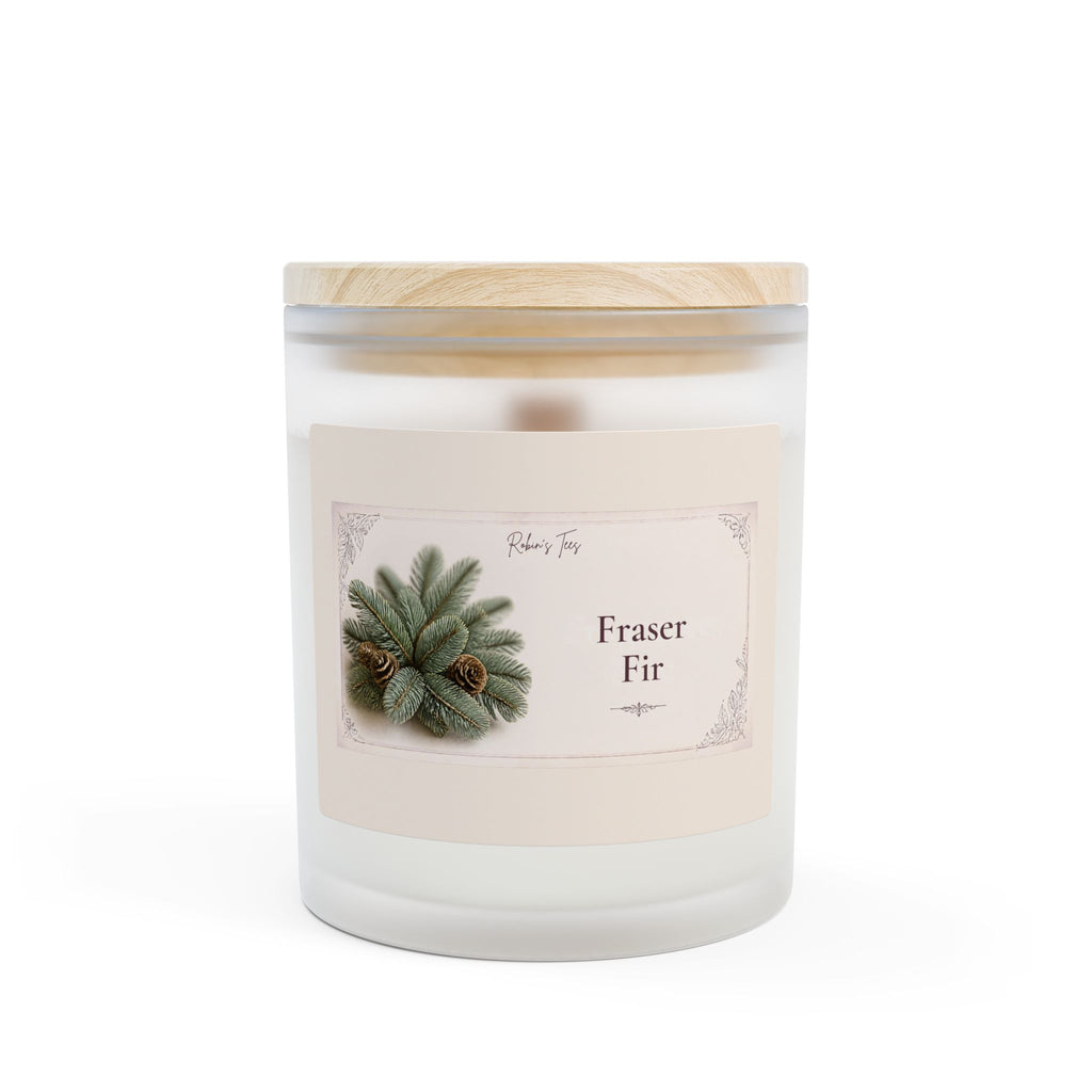 Fraser Fir Frosted Glass Candle — 11oz Scented Soy Candle with Wooden Lid