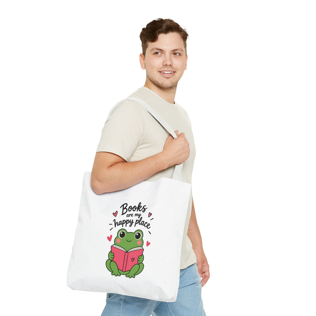 Reading Frog Tote Bag — Cute Reading Lover Canvas Bag