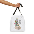 Adjustable Tote Bag — “Books Grow Brighter Minds” Floral Stack