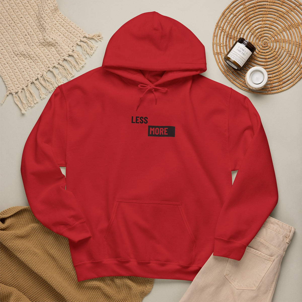 Less is More Hoodie with front print | Multiple Colors