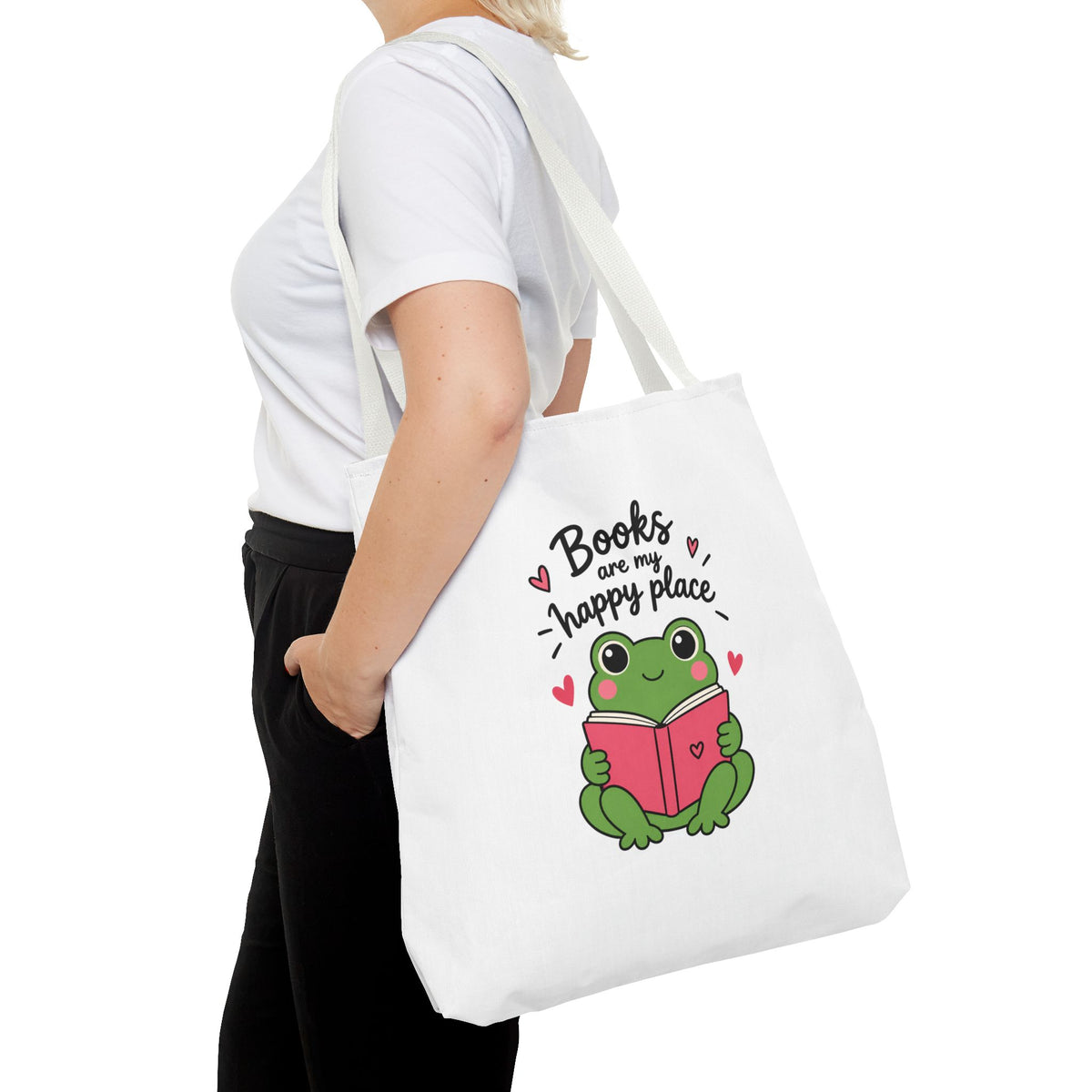 Reading Frog Tote Bag — Cute Reading Lover Canvas Bag