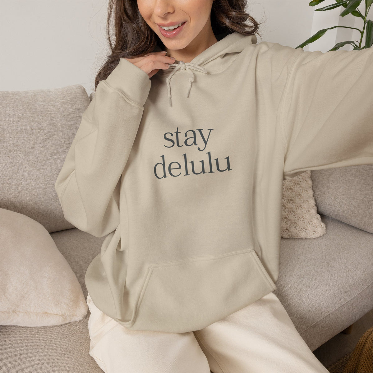 Stay Delulu Hoodie with front and back print | Multiple Colors
