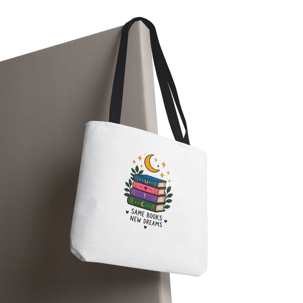 Bookish Moon Tote Bag — "Same Books New Dreams" Literary Canvas Tote