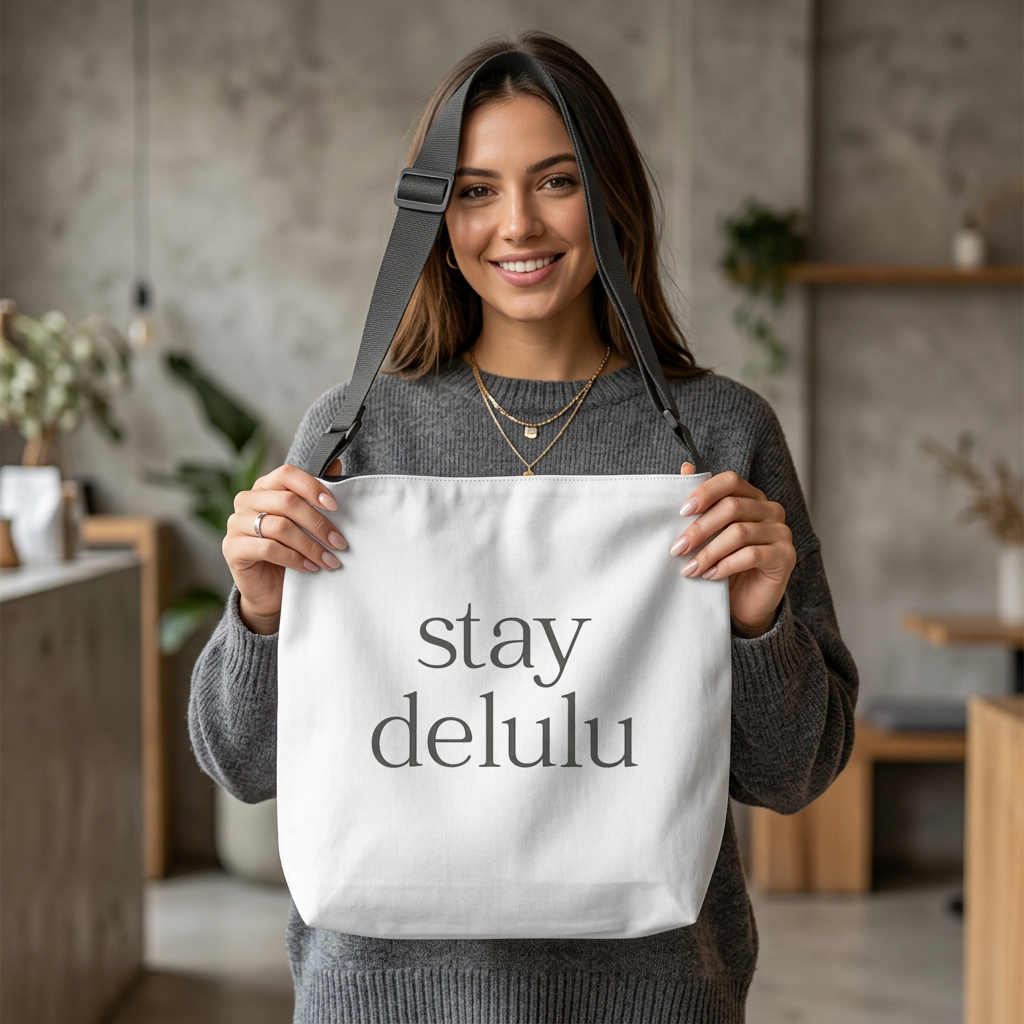 Adjustable Stay Delulu It Works Tote Bag | Personalization possible | Multiple Sizes