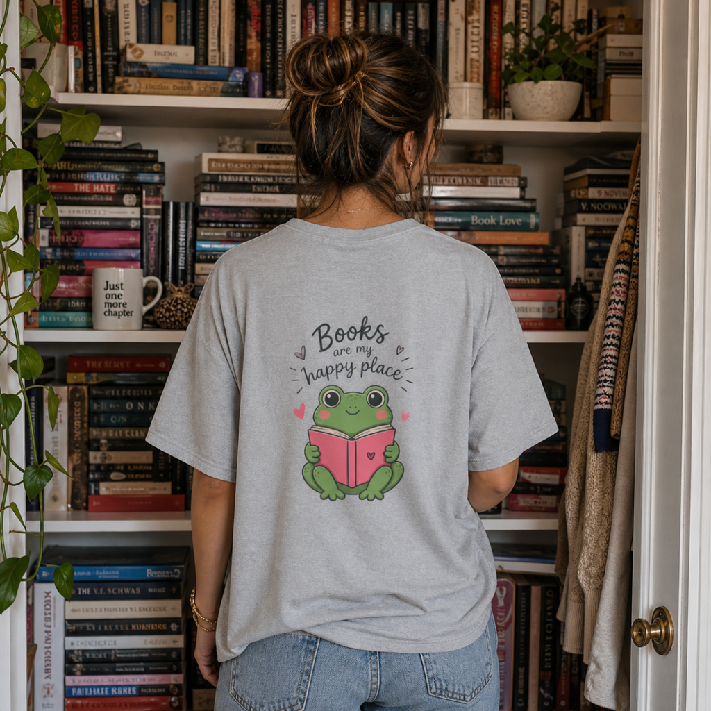 Reading T‑Shirt — "Books Are My Happy Place" Cute Booklover Tee