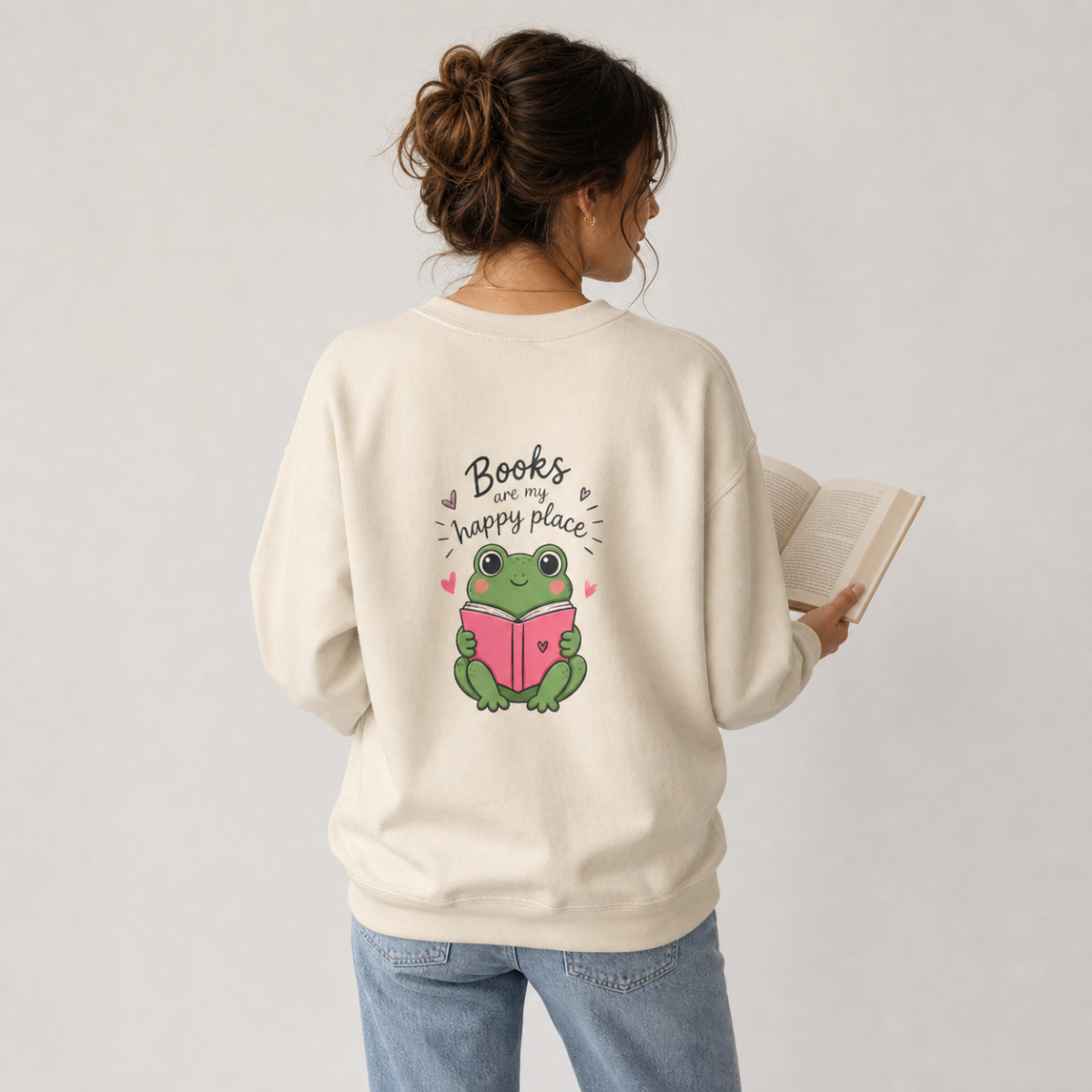 Reading Crewneck Sweatshirt — “Books Are My Happy Place” Cozy Booklover Pullover