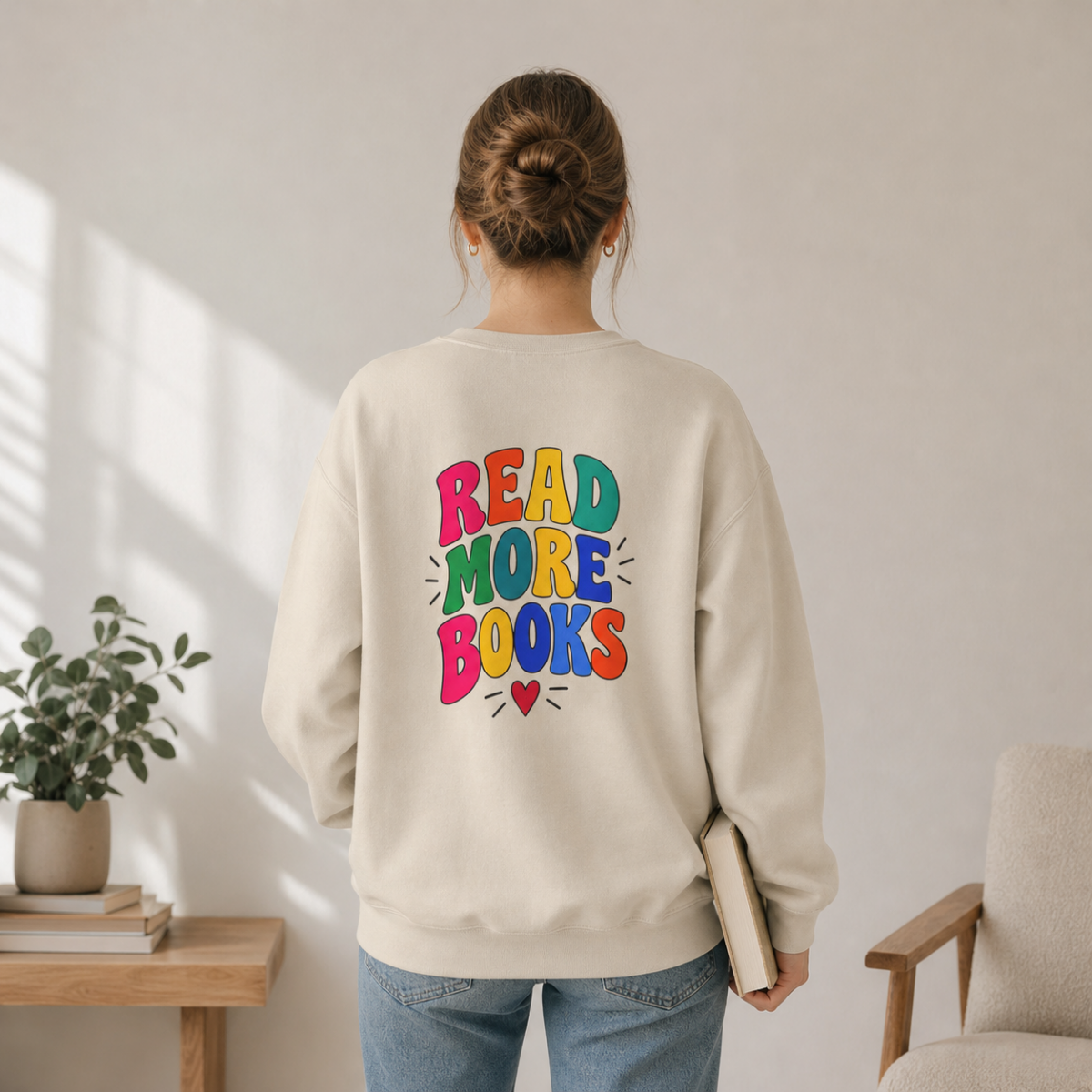 Read More Books Crewneck Sweatshirt — Colorful Back Graphic, Cozy Book Lover Gift
