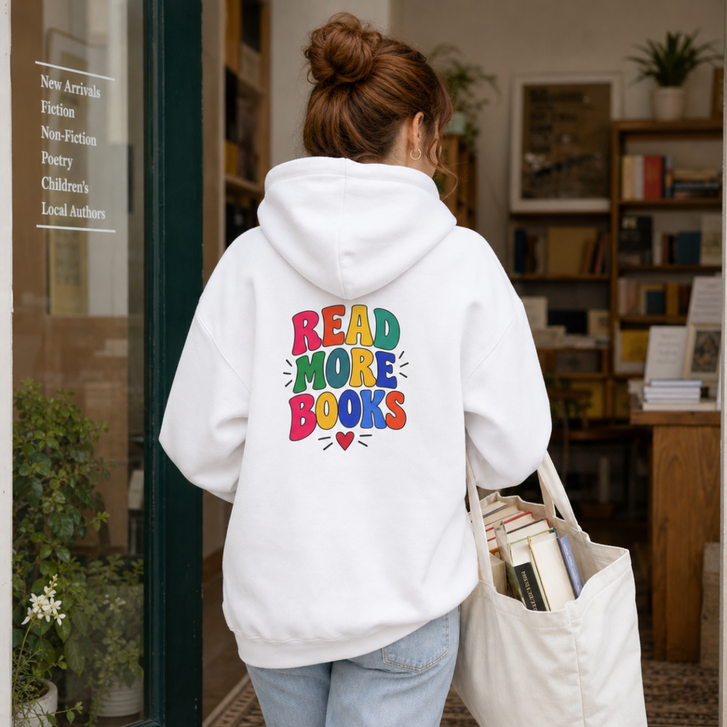 Read More Books Hoodie — Colorful Literary Graphic Pullover