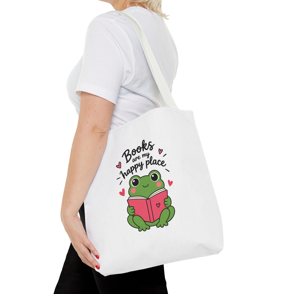 Reading Frog Tote Bag — Cute Reading Lover Canvas Bag