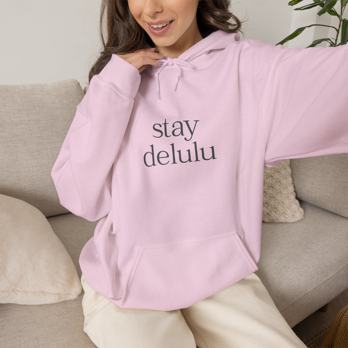 Stay Delulu Hoodie with front and back print | Multiple Colors