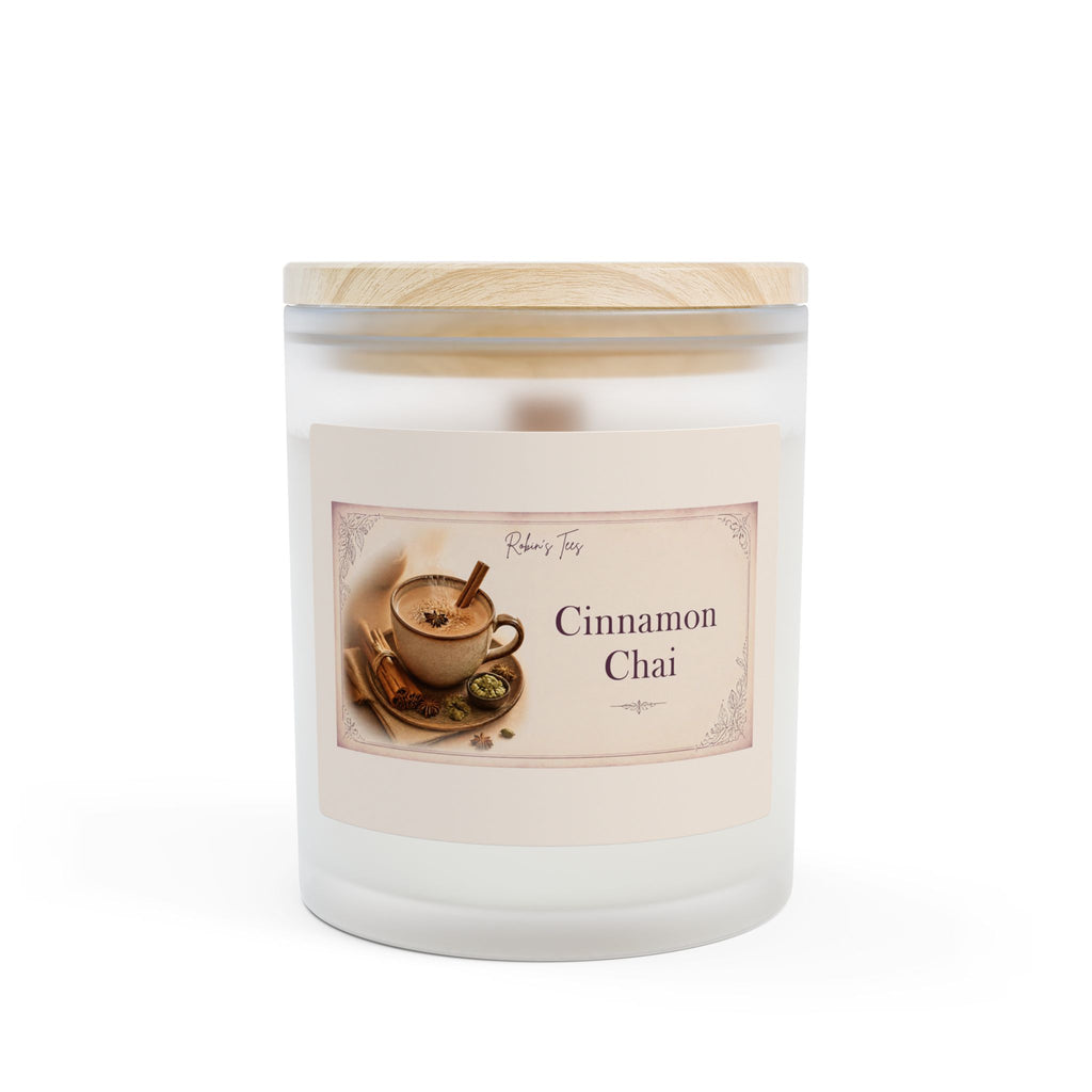 Cinnamon Chai Frosted Glass Candle — 11oz Scented Soy Candle with Wooden Lid