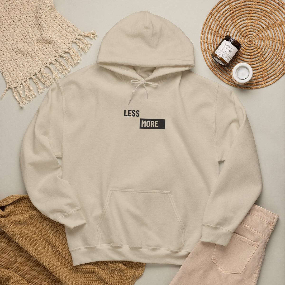 Less is More Hoodie with front print | Multiple Colors
