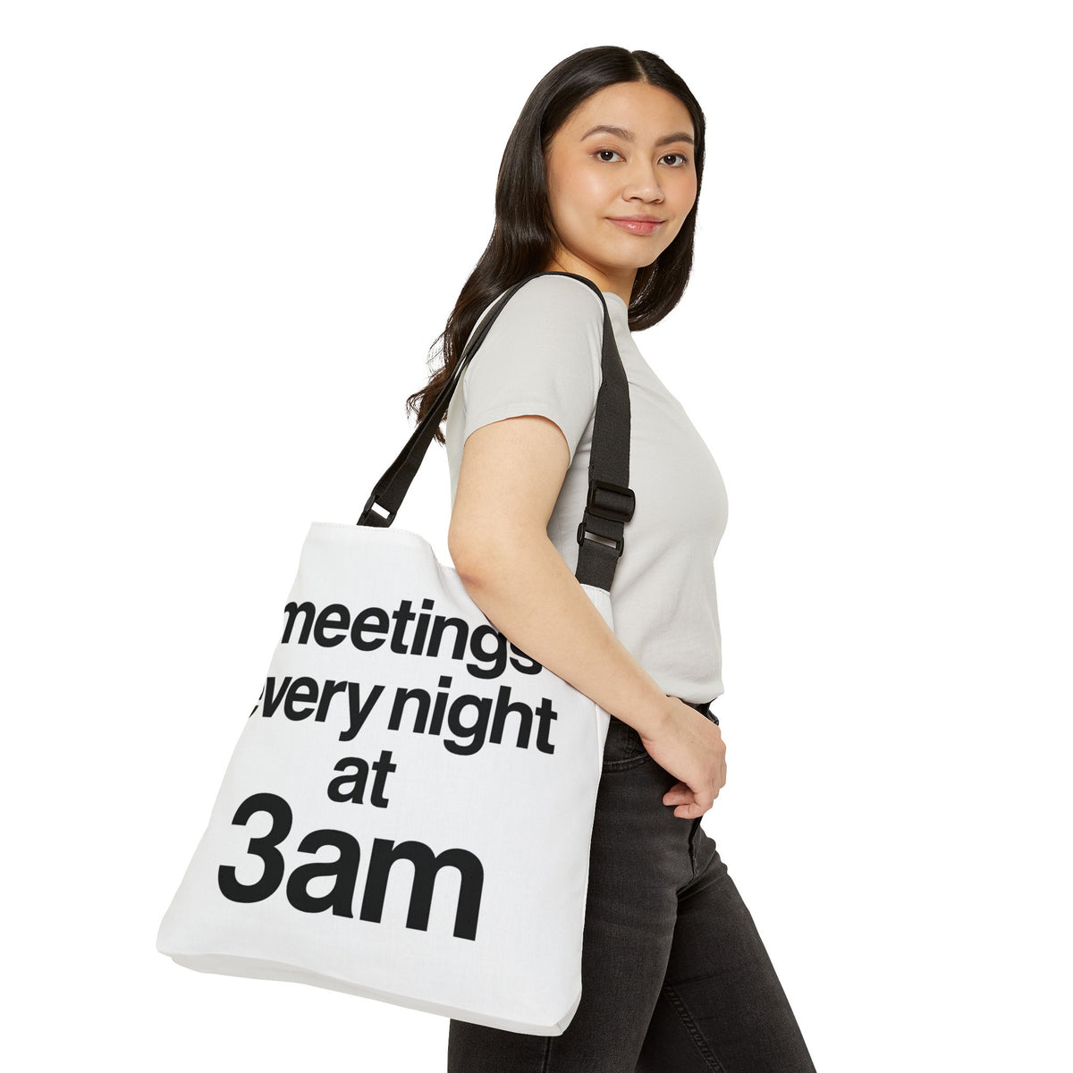 Adjustable Overthinking Club Meetings Every Night At 3AM Tote Bag | Personalization possible | Multiple Sizes