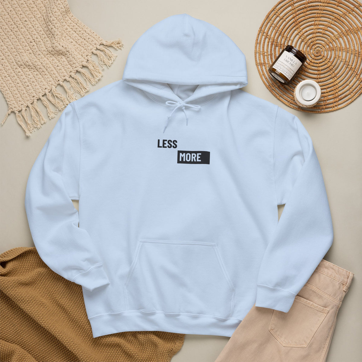 Less is More Hoodie with front print | Multiple Colors