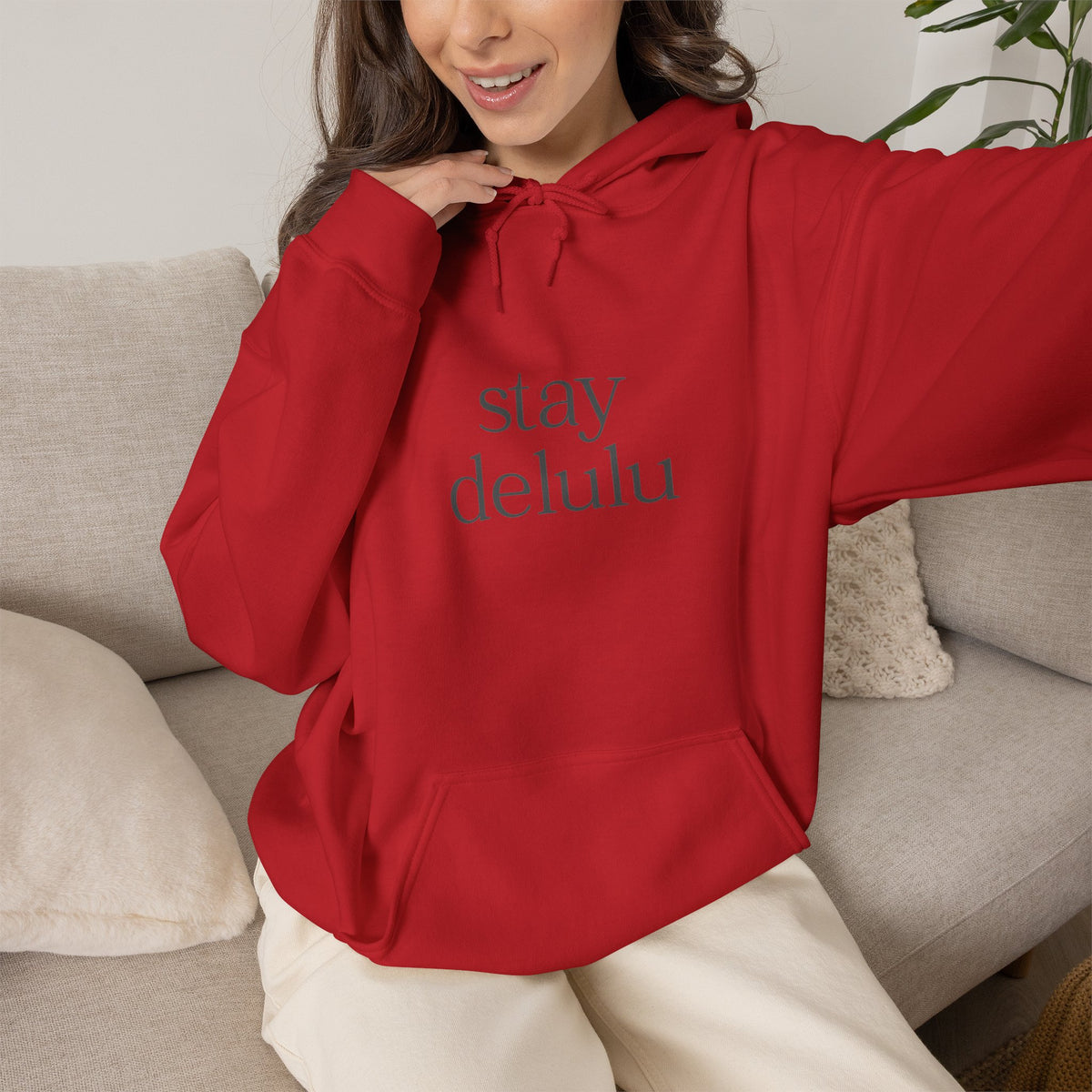 Stay Delulu Hoodie with front and back print | Multiple Colors