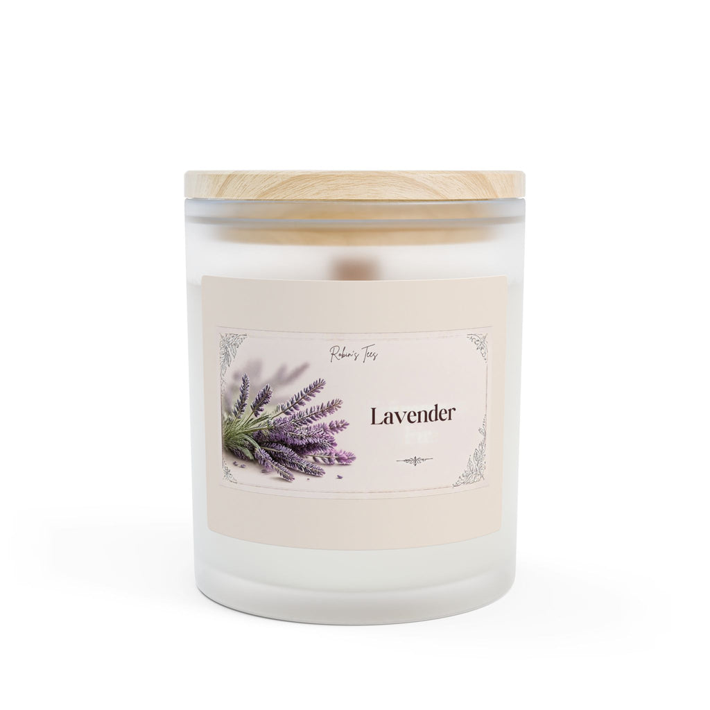 Lavender Frosted Glass Candle — 11oz Scented Soy Candle with Wooden Lid