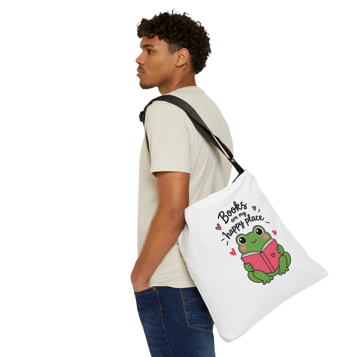 Reading Frog Adjustable Tote Bag