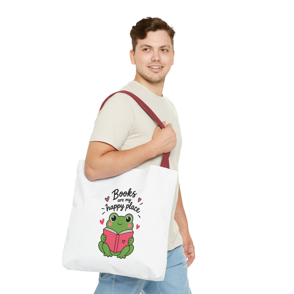 Reading Frog Tote Bag — Cute Reading Lover Canvas Bag