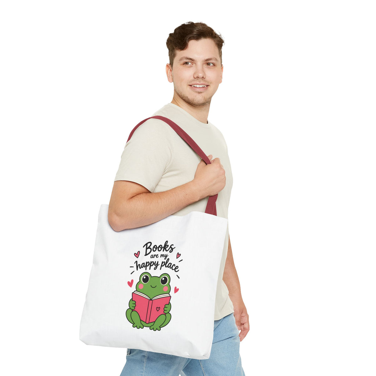 Reading Frog Tote Bag — Cute Reading Lover Canvas Bag