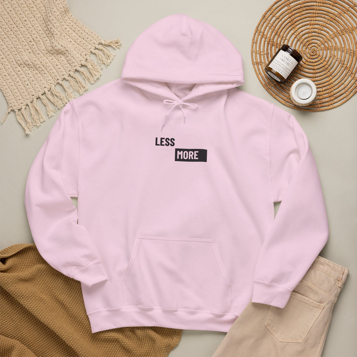 Less is More Hoodie with front print | Multiple Colors