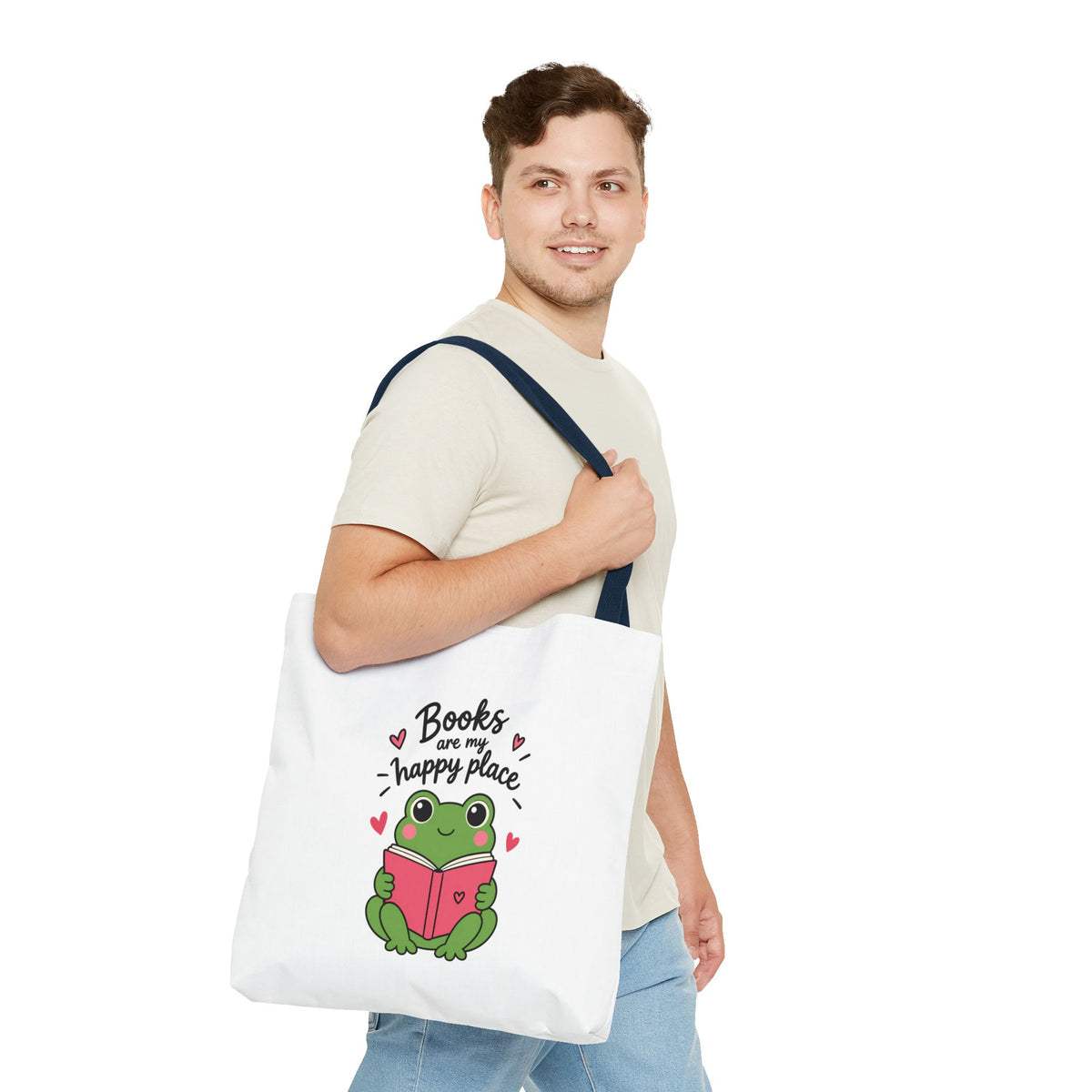 Reading Frog Tote Bag — Cute Reading Lover Canvas Bag