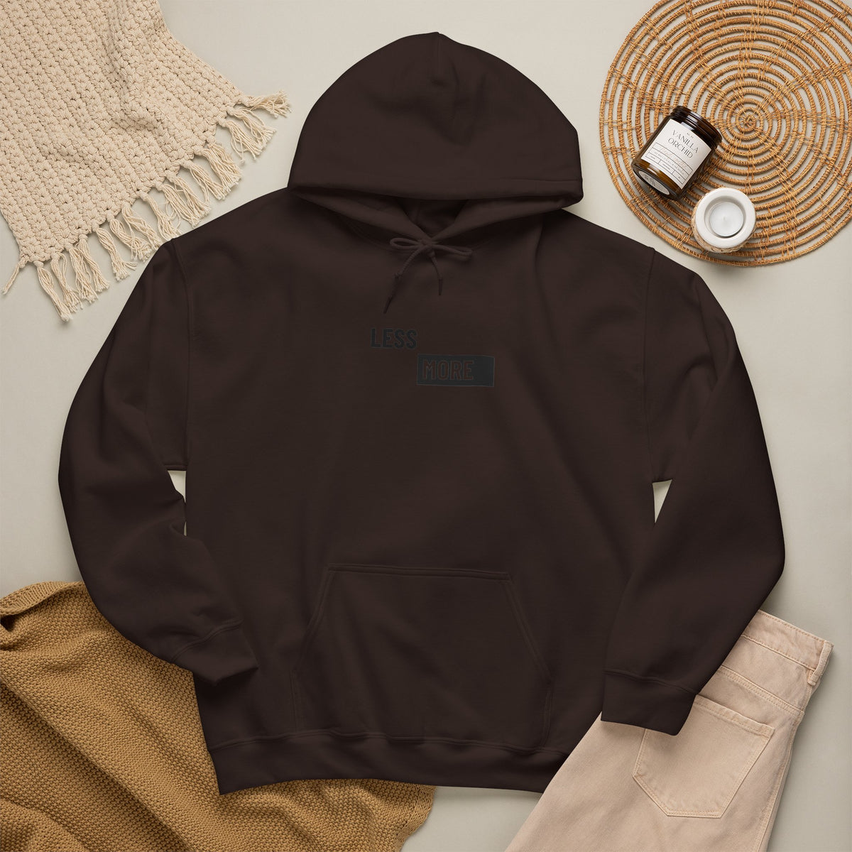 Less is More Hoodie with front print | Multiple Colors