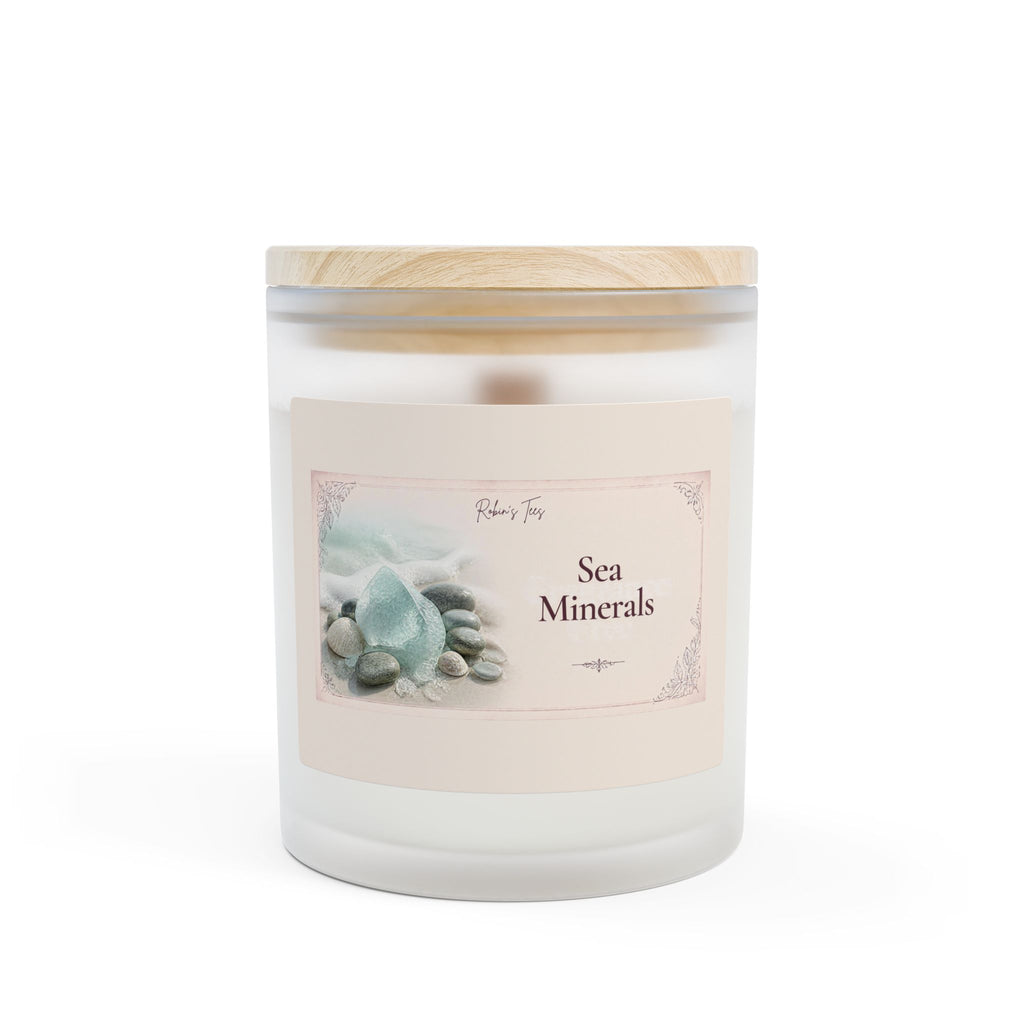 Sea Minerals Frosted Glass Candle — 11oz Scented Soy Candle with Wooden Lid