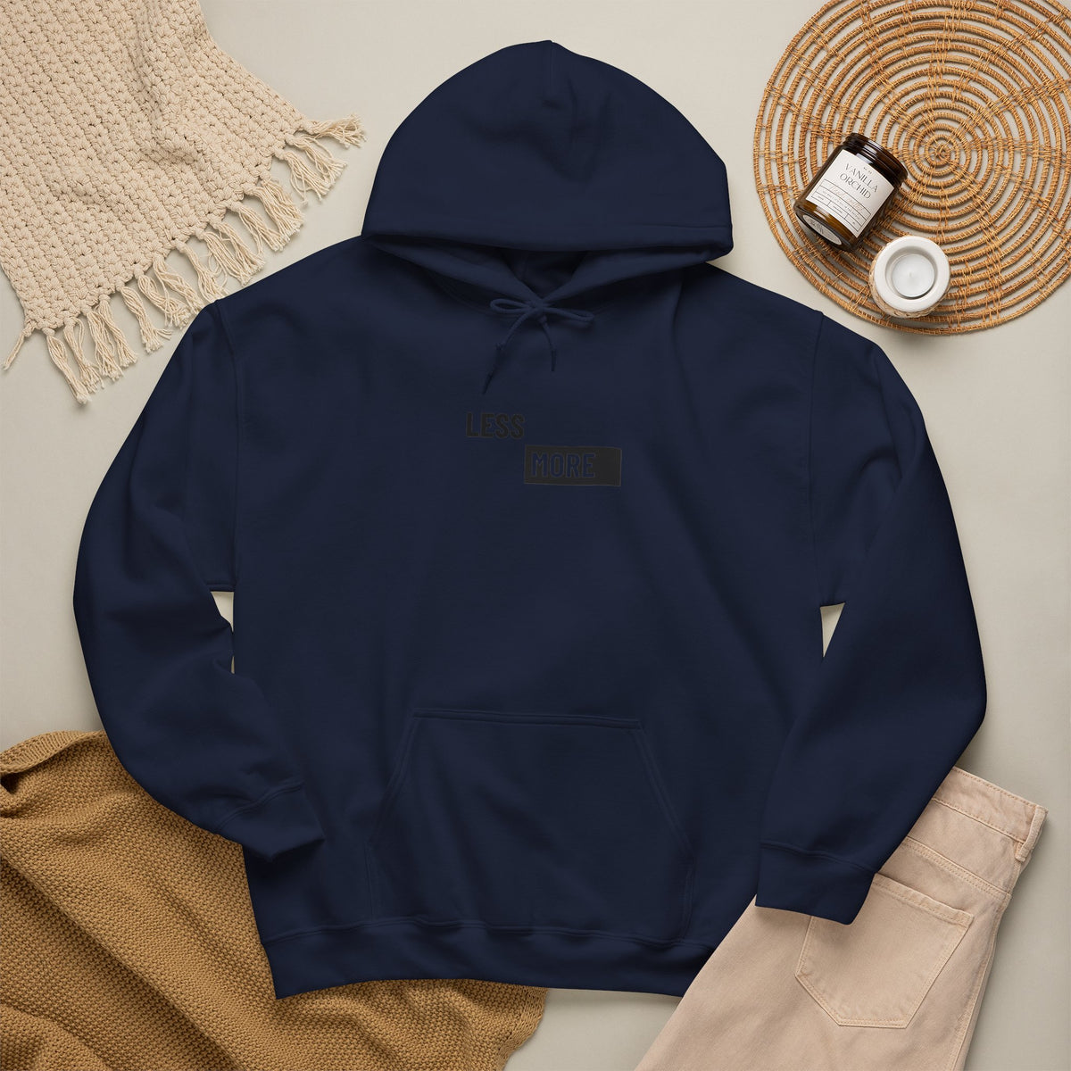 Less is More Hoodie with front print | Multiple Colors